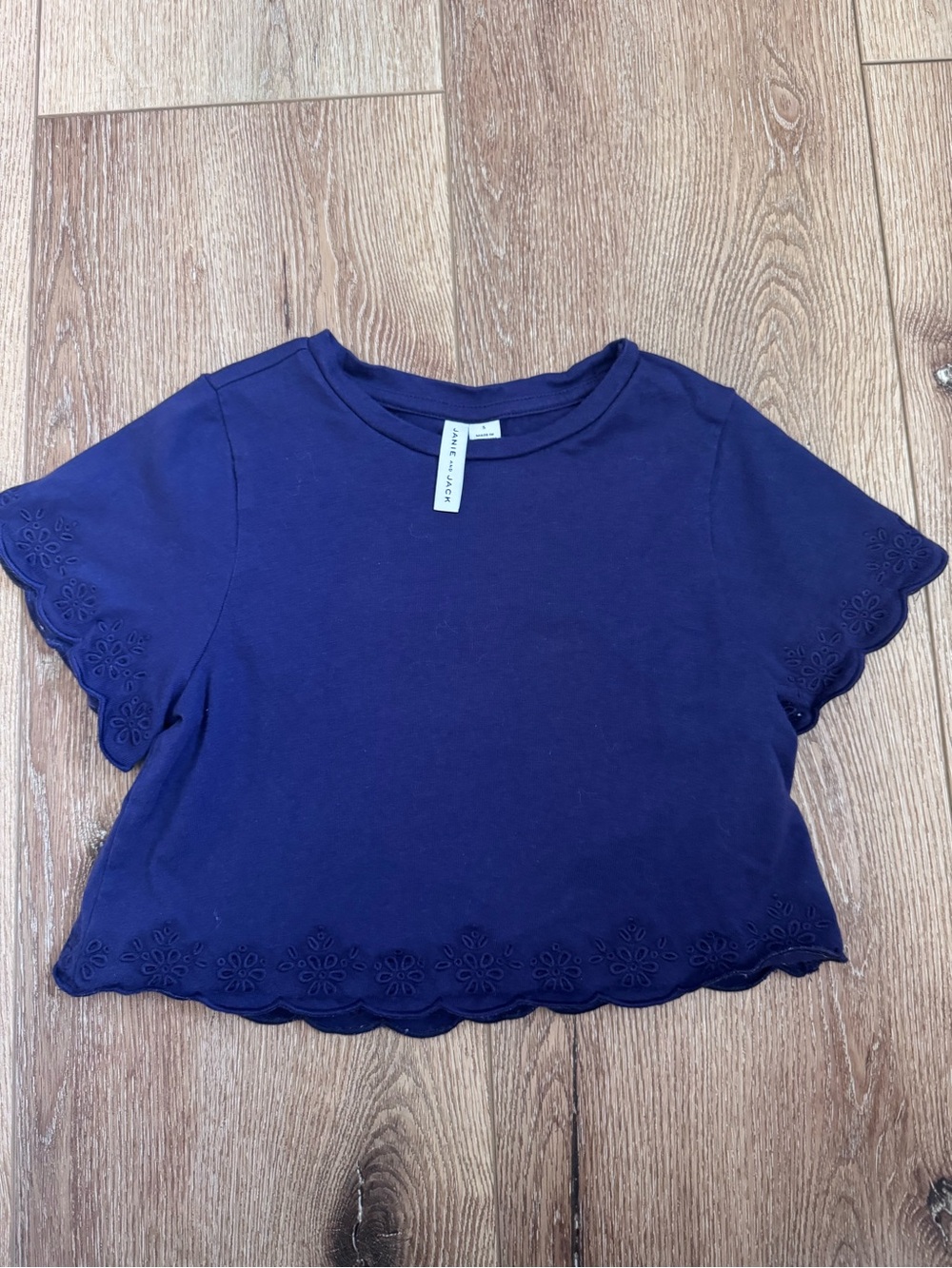 Janie and Jack Navy Eyelet-Trim Short Sleeve Tee